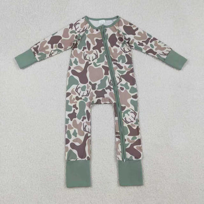 Sibling Baby Boys Deer Camo Hunting Pajamas Set Zip Romper Hoodies Top Blanked