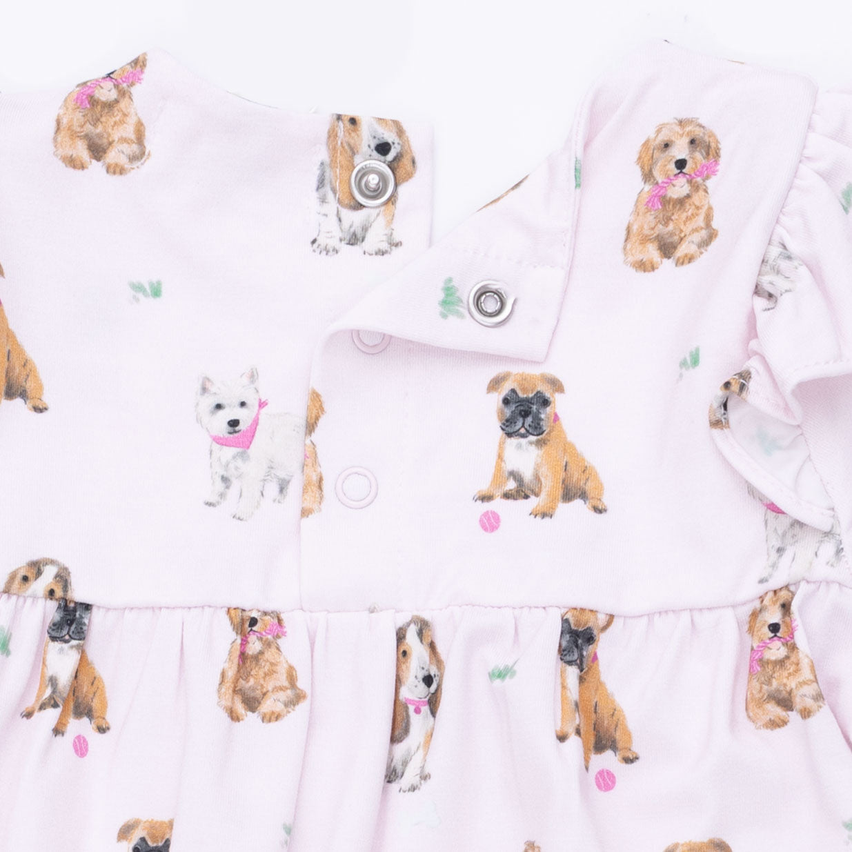 Bestie Dogs Pink - Ruffle Sleeve Snap Romper