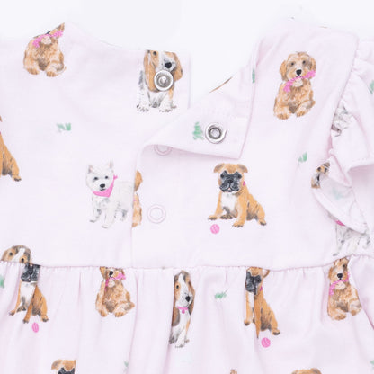 Bestie Dogs Pink - Ruffle Sleeve Snap Romper
