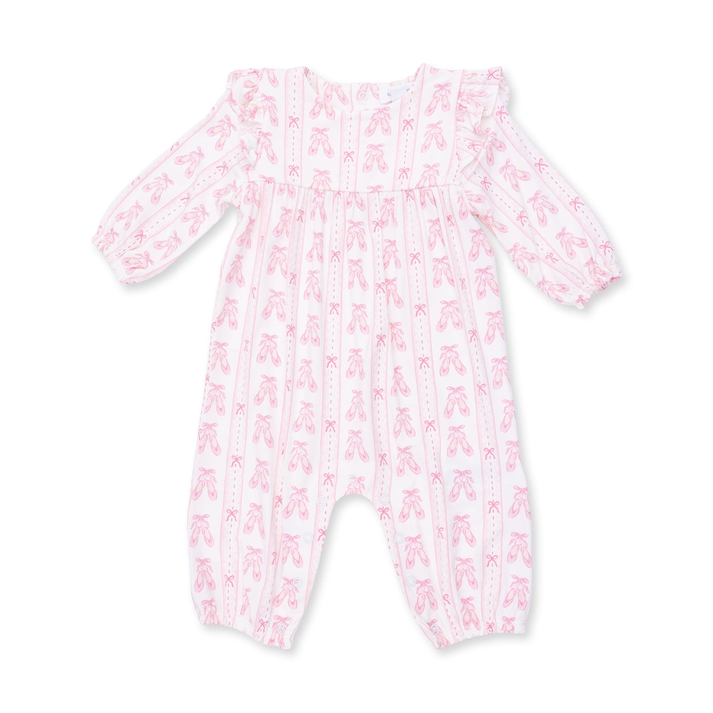 Ballet Shoes Ribbon Stripe - Ruffle Sleeve Snap Romper