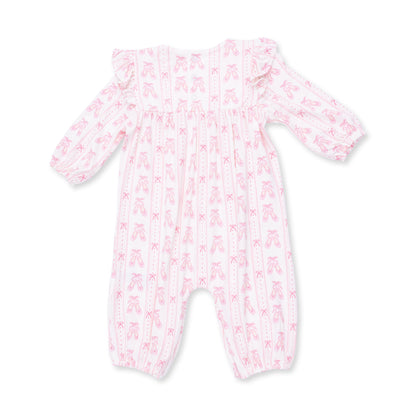 Ballet Shoes Ribbon Stripe - Ruffle Sleeve Snap Romper