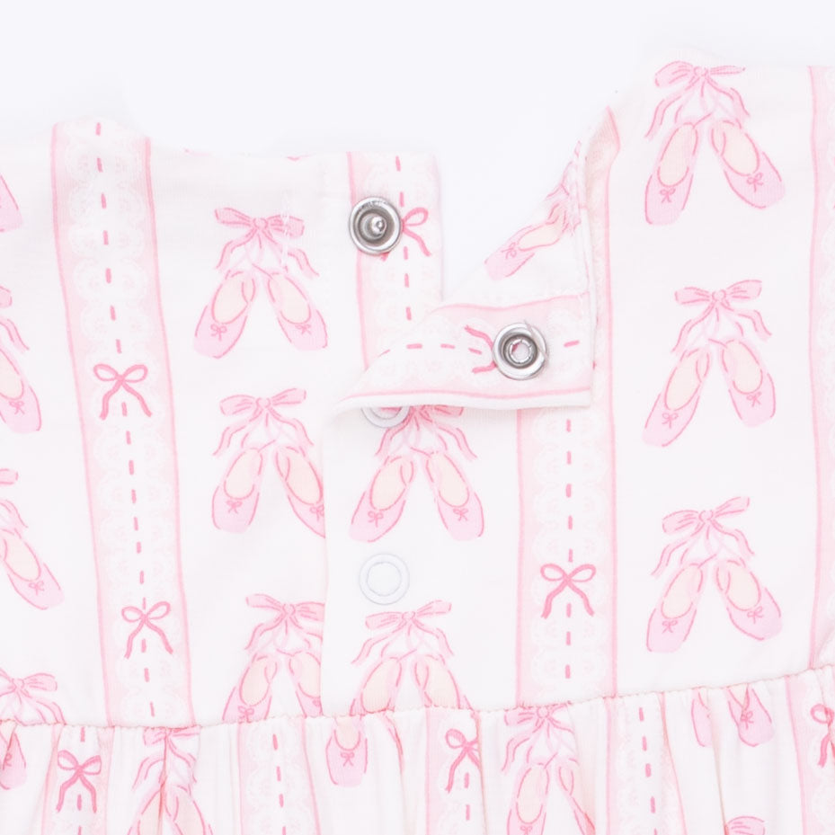 Ballet Shoes Ribbon Stripe - Ruffle Sleeve Snap Romper
