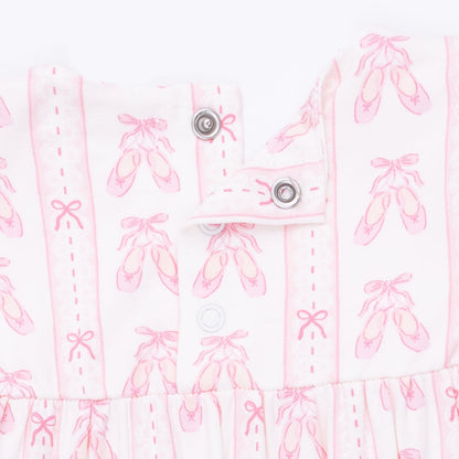 Ballet Shoes Ribbon Stripe - Ruffle Sleeve Snap Romper