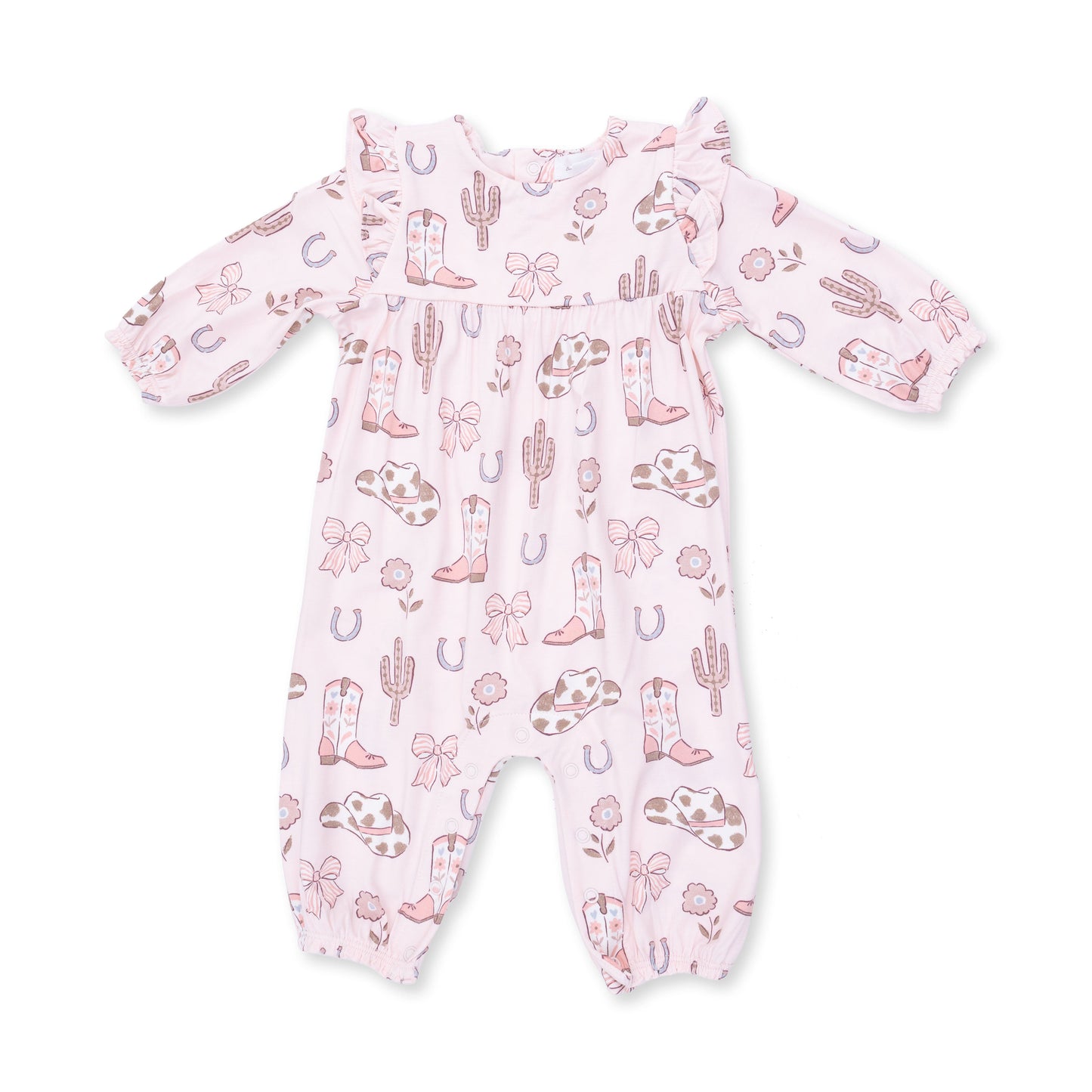 Cowgirl Boots and Bows - Ruffle Sleeve Snap Romper