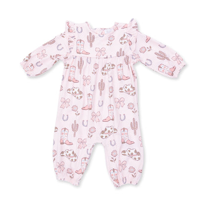 Cowgirl Boots and Bows - Ruffle Sleeve Snap Romper