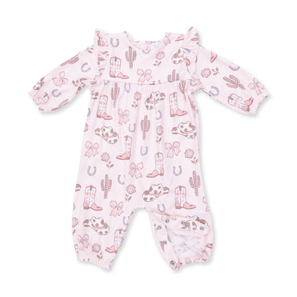 Cowgirl Boots and Bows - Ruffle Sleeve Snap Romper
