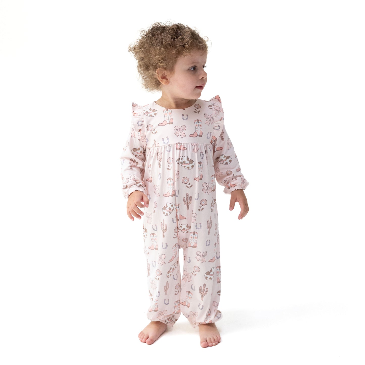 Cowgirl Boots and Bows - Ruffle Sleeve Snap Romper