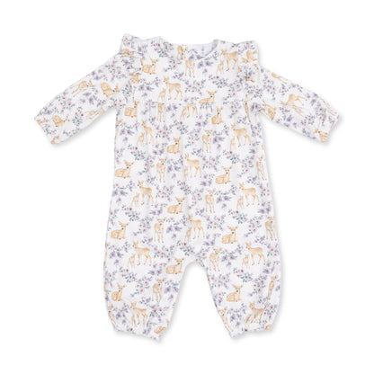 Floral Deer - Ruffle Sleeve Snap Romper