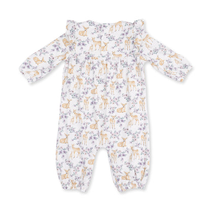 Floral Deer - Ruffle Sleeve Snap Romper