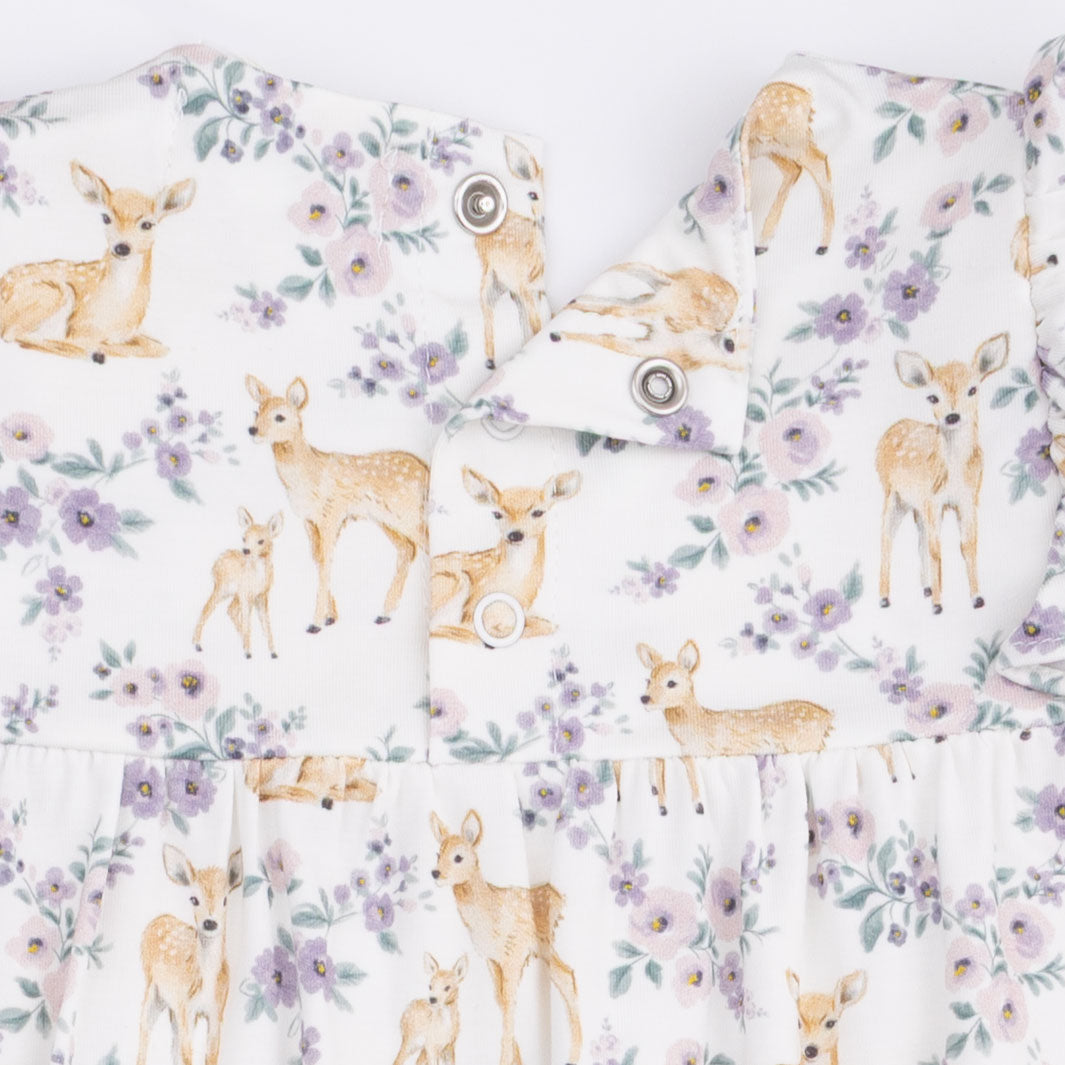 Floral Deer - Ruffle Sleeve Snap Romper