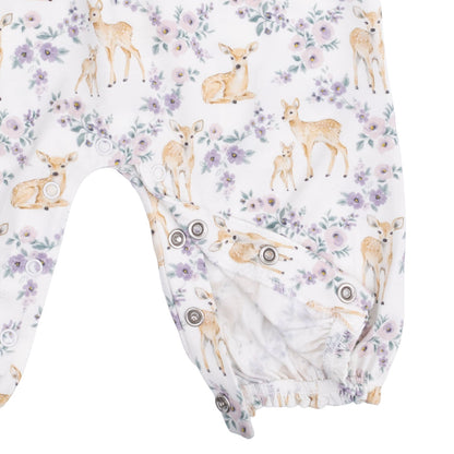 Floral Deer - Ruffle Sleeve Snap Romper