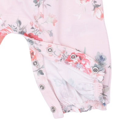 Painterly Rose Bouquets - Ruffle Sleeve Snap Romper