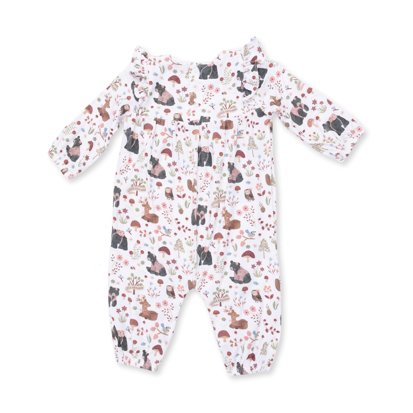 Southern Woodland Animals Pink - Ruffle Sleeve Snap Romper