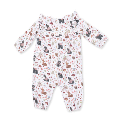 Southern Woodland Animals Pink - Ruffle Sleeve Snap Romper