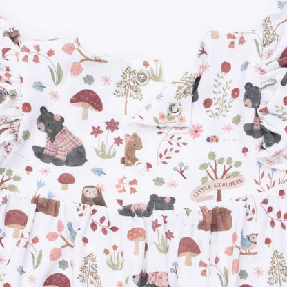 Southern Woodland Animals Pink - Ruffle Sleeve Snap Romper
