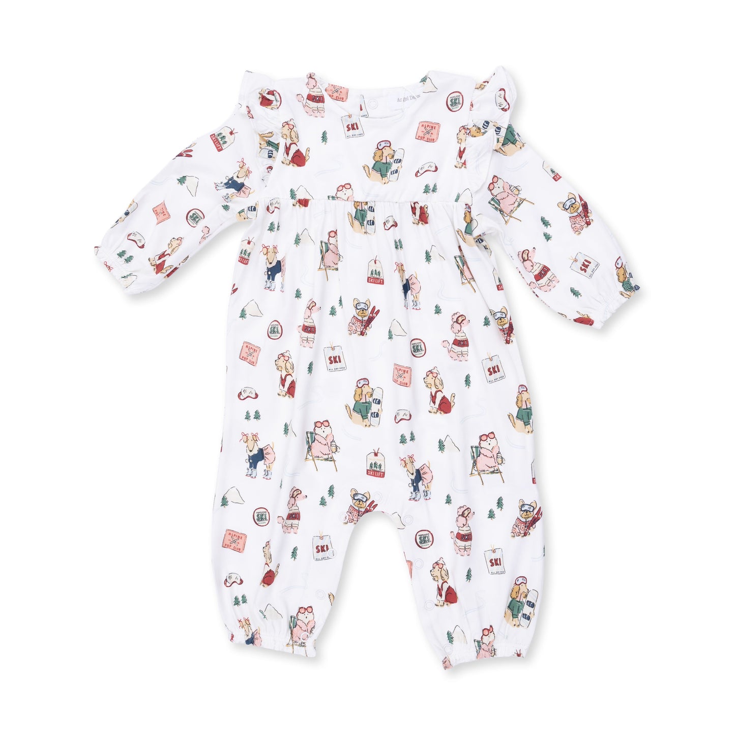 Winter Sports Dogs Pink - Ruffle Sleeve Snap Romper