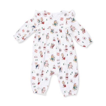 Winter Sports Dogs Pink - Ruffle Sleeve Snap Romper