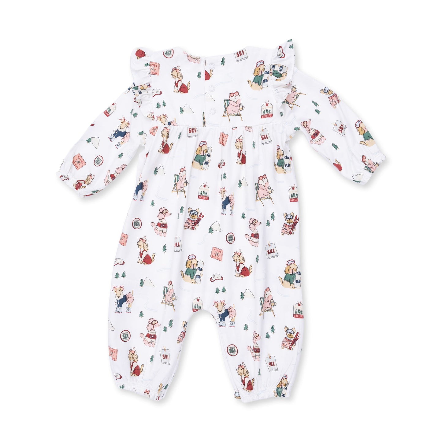Winter Sports Dogs Pink - Ruffle Sleeve Snap Romper