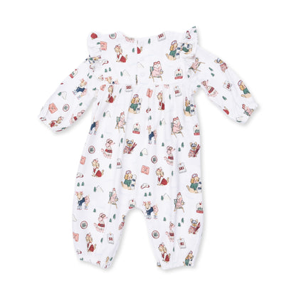 Winter Sports Dogs Pink - Ruffle Sleeve Snap Romper