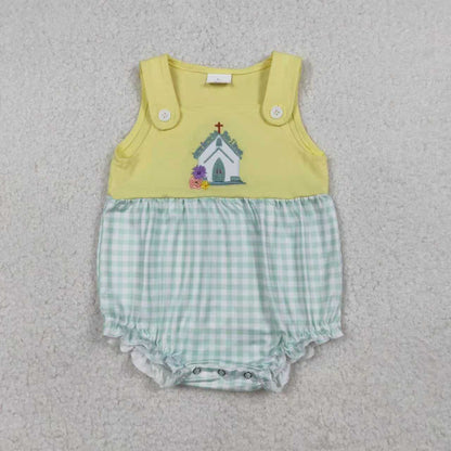 Sibling Baby Kids Embroidery Church Cross Top Checked Shorts Clothes Set Rompers