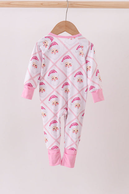 Pink santa claus bamboo ruffle zipper romper