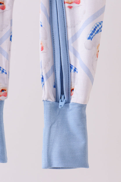 Blue santa claus bamboo zipper romper