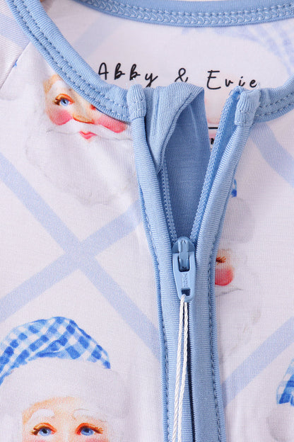 Blue santa claus bamboo zipper romper