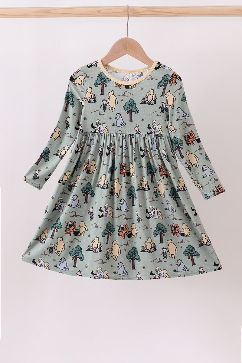 Green character bamboo dress