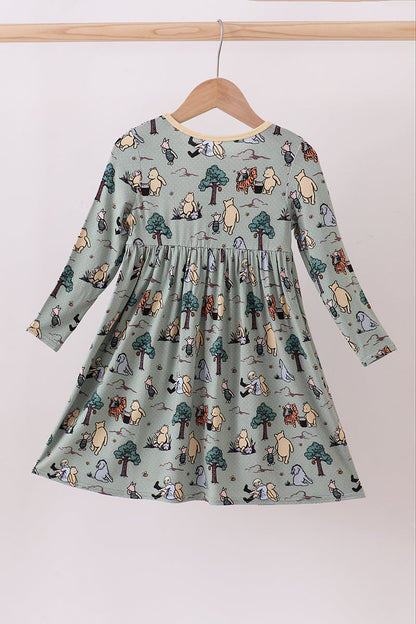 Green character bamboo dress