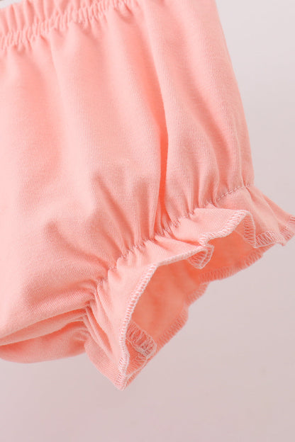 Pink floral bow embroidery bloomer set