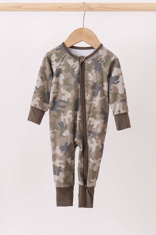 Camouflage bamboo zipper romper