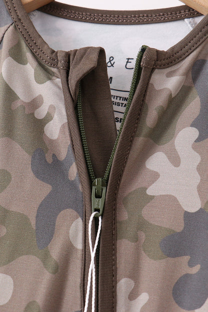 Camouflage bamboo zipper romper
