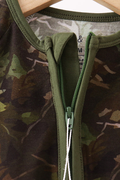 Forest Leaf Camo bamboo zipper romper