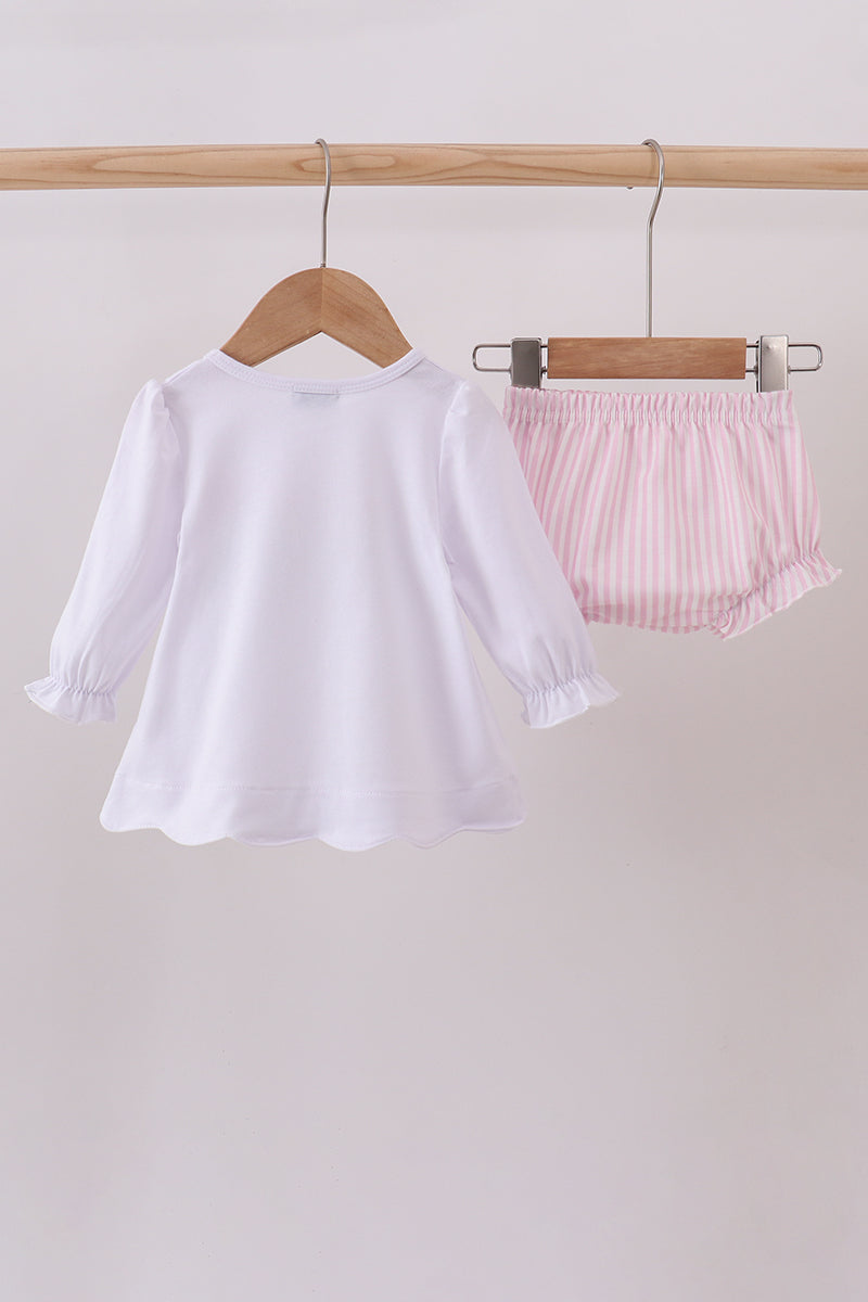 Pink christmas tree embroidery bloomer set