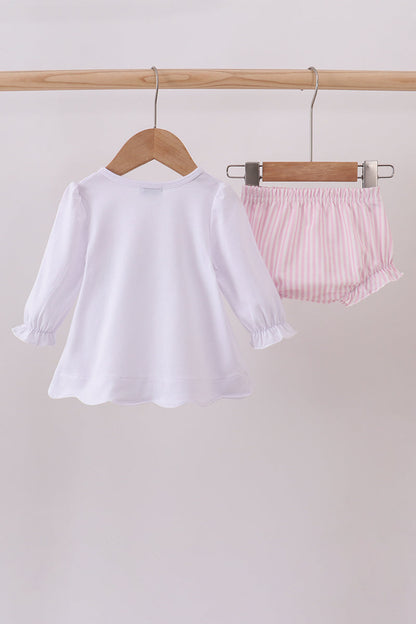 Pink christmas tree embroidery bloomer set