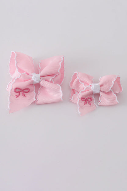 Pink embroidery hair bow