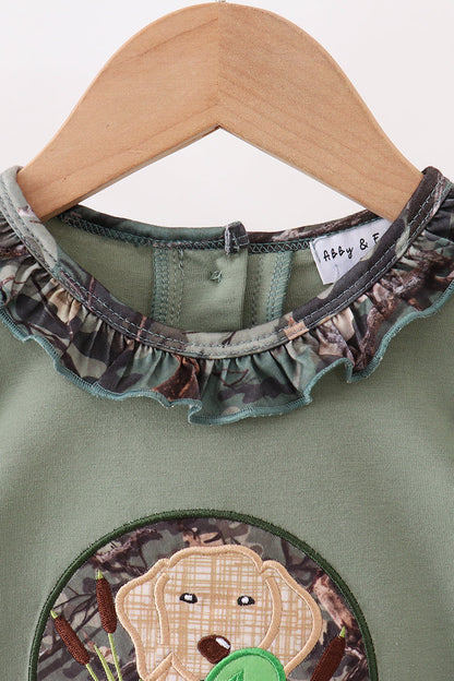 Camouflage dog hunting applique ruffle romper