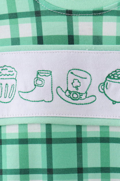 Green parade embroidery gingham romper