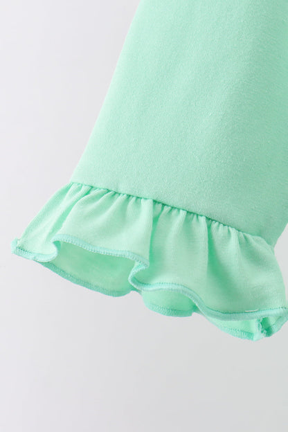 Green parade embroidery ruffle gingham pants set