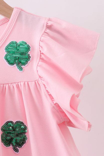 Pink clover sequin ruffle tiered dress