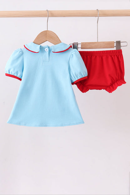 Blue character embroidery bloomer set