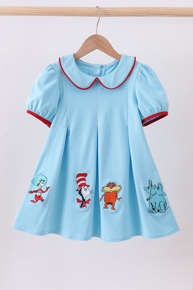 Blue character embroidery dress