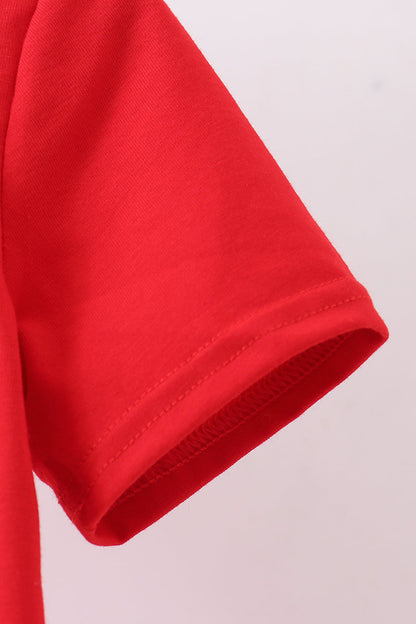 Red character embroidery top