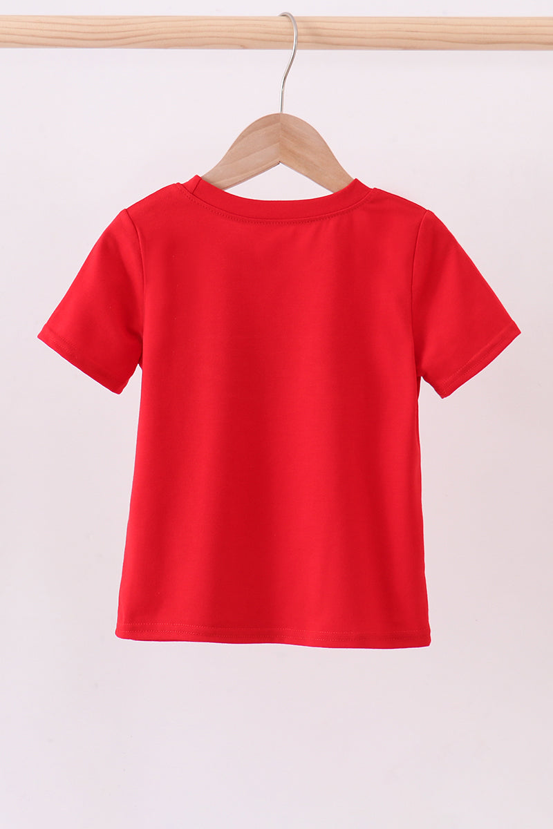 Red character embroidery top