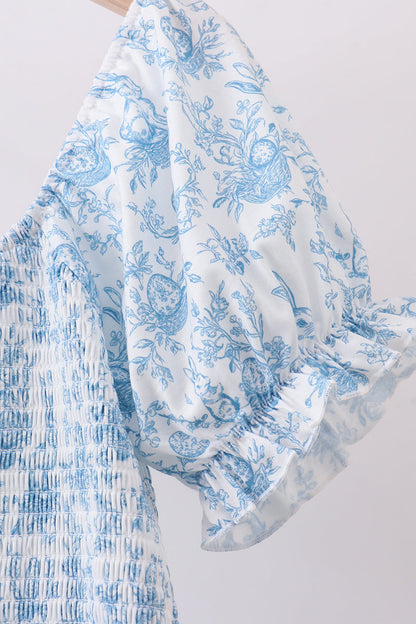 Blue bunny egg smocked women dress