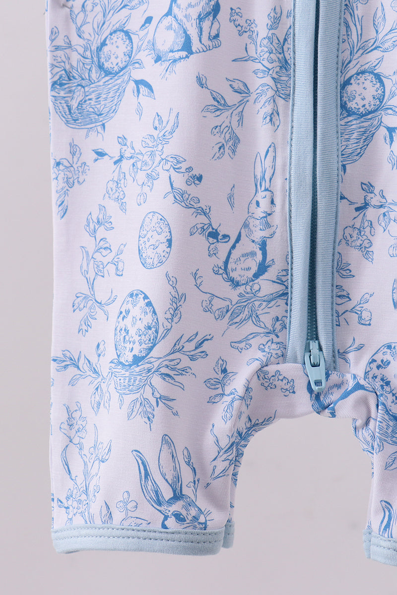 Blue bunny egg bamboo romper
