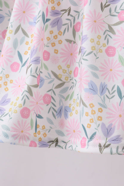 Purple floral smocked ruffle shorts set