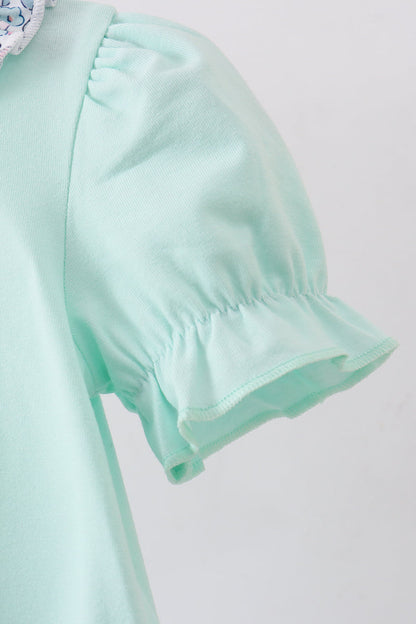 Mint floral character applique ruffle bubble