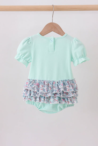 Mint floral character applique ruffle bubble