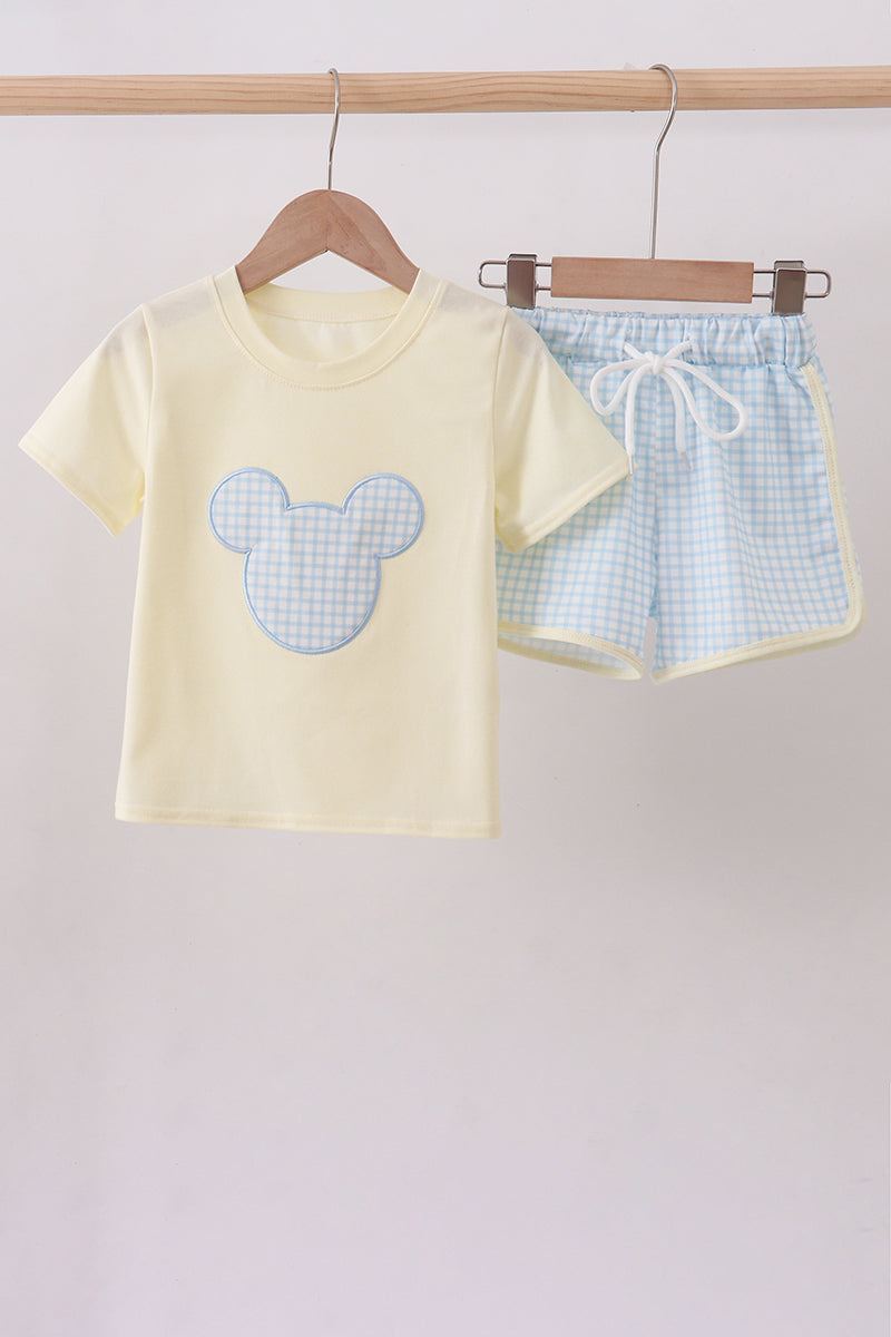 Yellow character applique shorts set